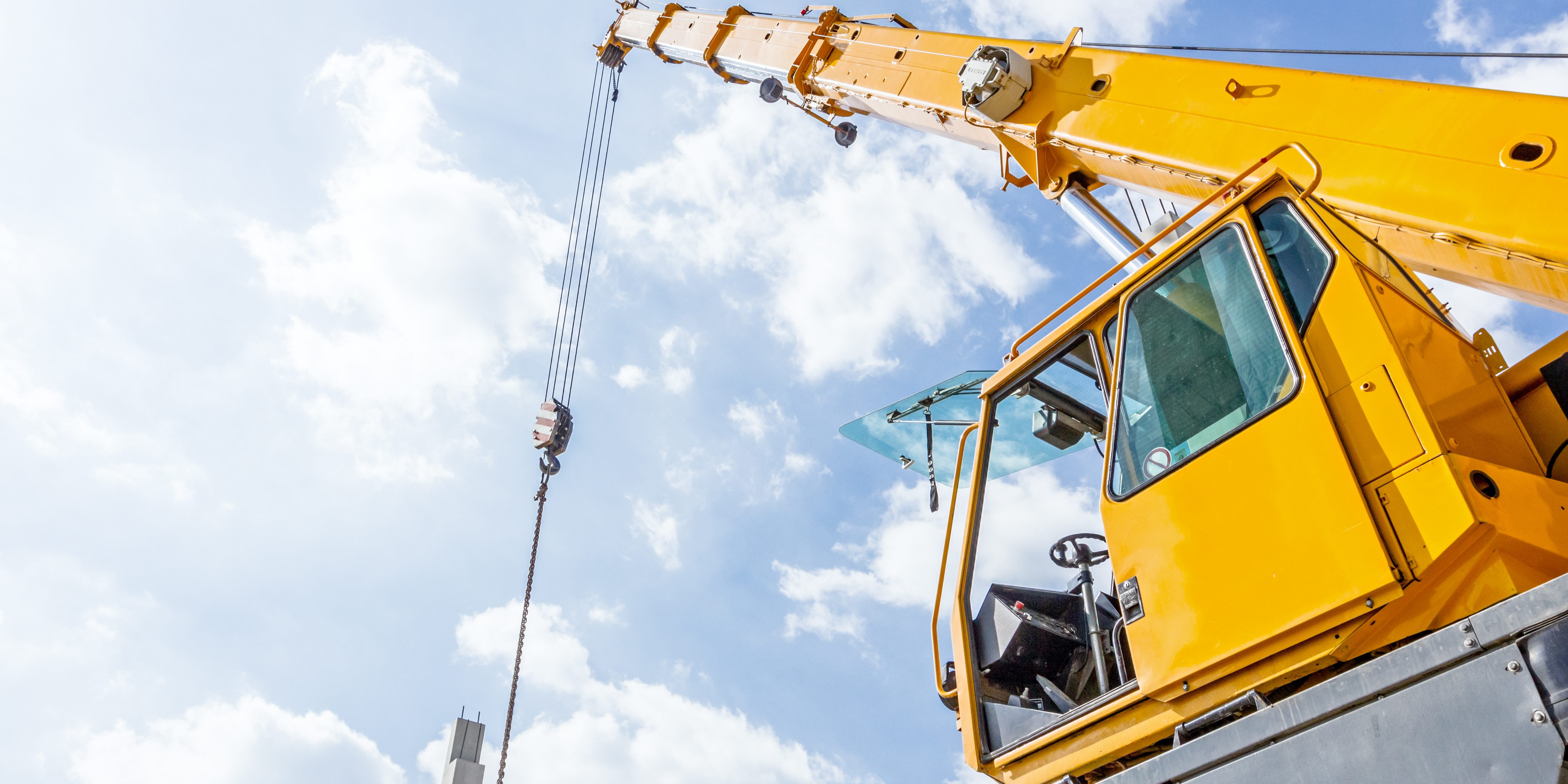 Open door on cabin of mobile crane truck